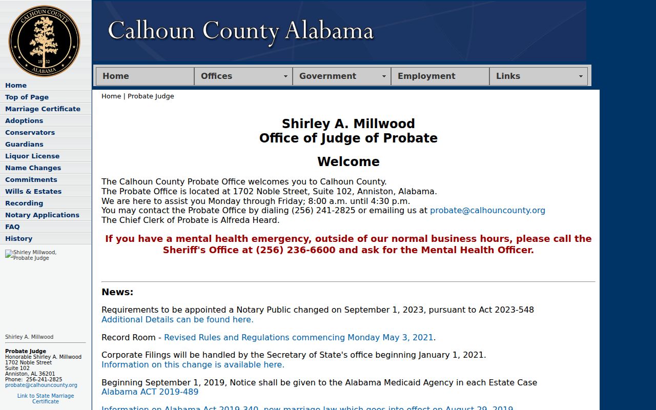 Calhoun County Probate Court office