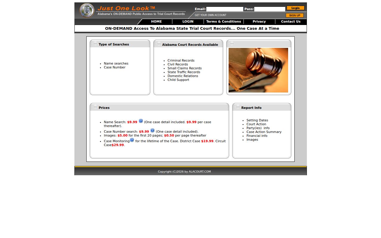 Alacourt Access portal for Alabama court records
