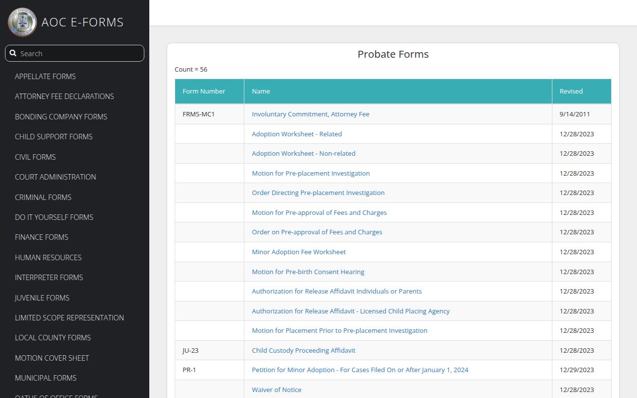 Alabama E-Forms portal for probate court forms